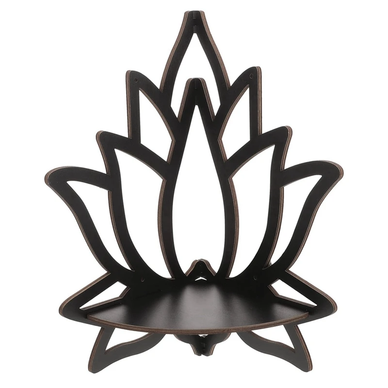 1 PCS Lotus Corner Shelf Wooden Wall Mount Floating Shelf Black Wooden For Bedroom Book Room Decor