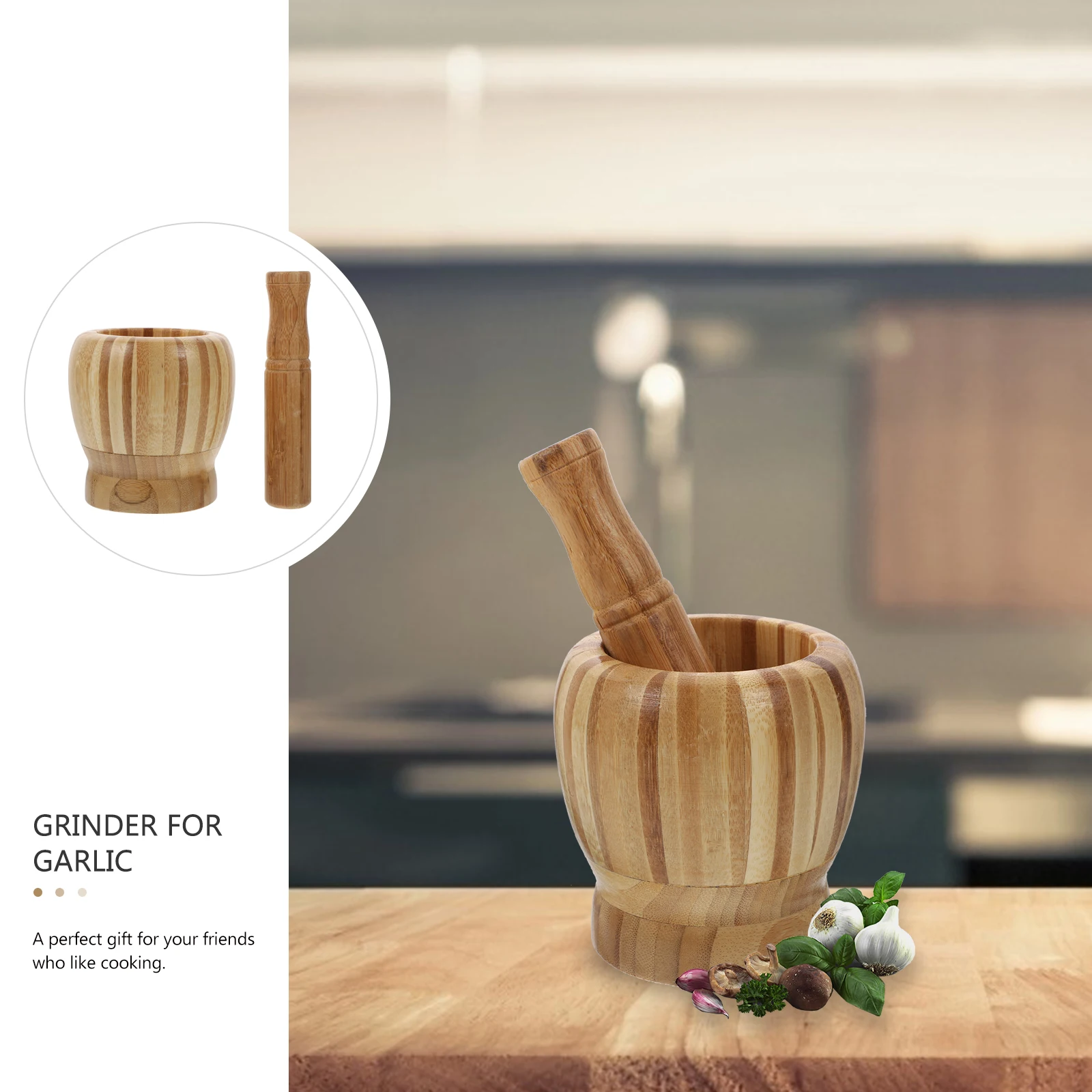 

Bamboo Garlic Masher Kitchen Tool Pounder for Grinding Dried Herbs Spices Easy Clean Practical Gadget