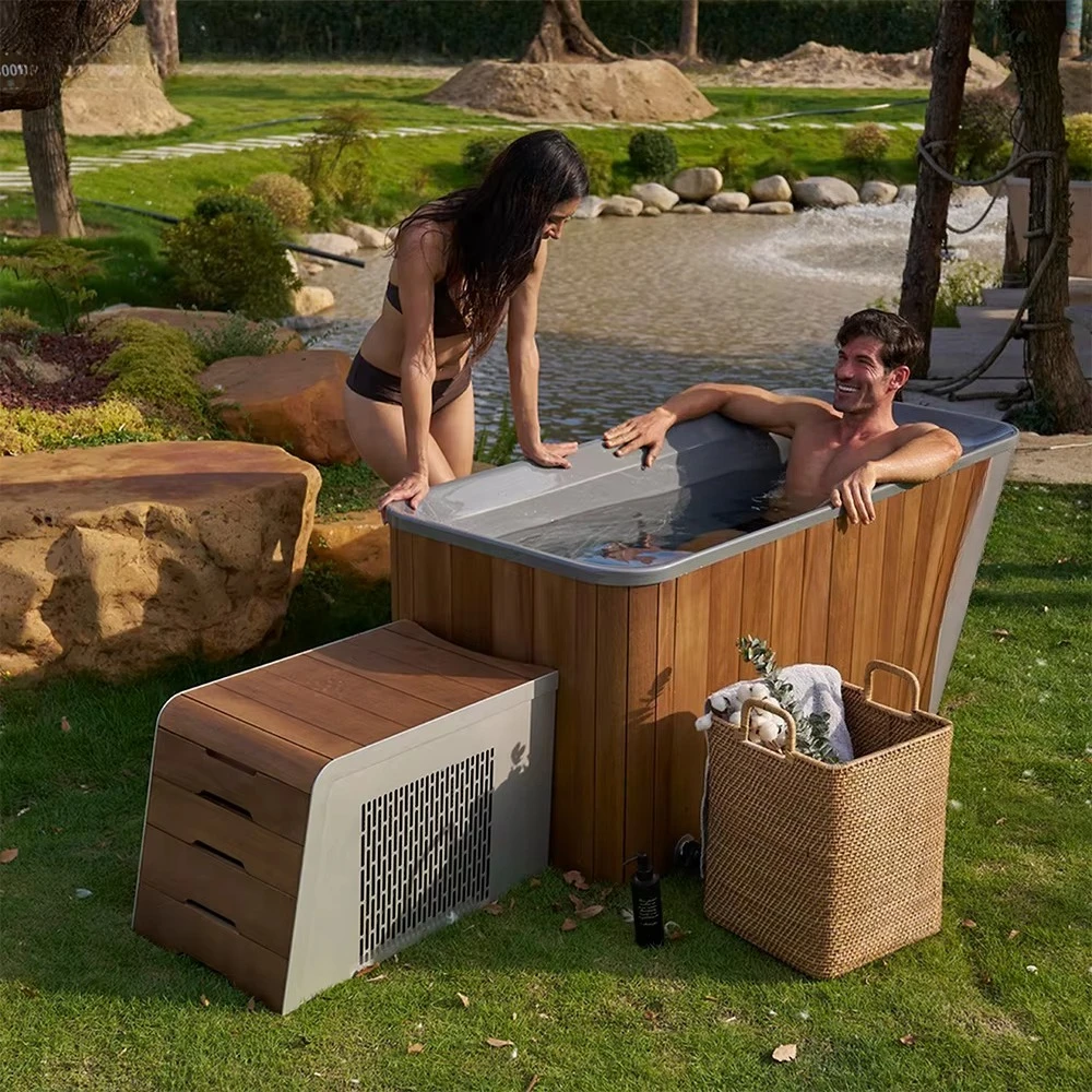 Walnut Ice Tub Cold Plunge Acrylic Liner with Chiller Suitable for 1 Person for Cold Therapy Recovery and Wellness