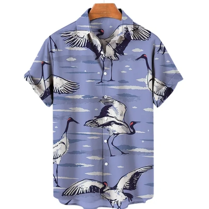 Hawaiian Men's Shirt Loose Lapel Button-Down Shirts Surfer Boy Graphic Short-Sleeved Printed Tee Beach Party Clothing Men Shirts