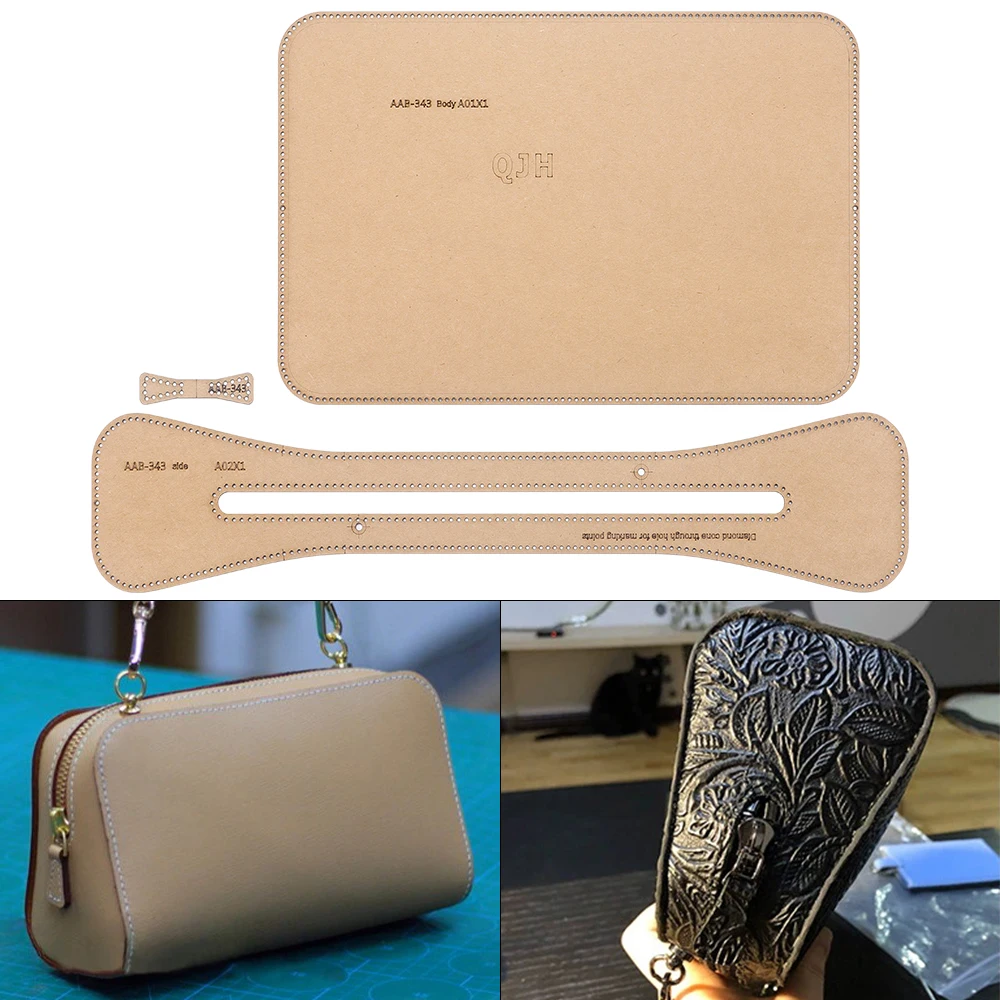 1Set Simple Zipper Wallet For Women, Storage Bag - Kraft Paper Template,DIY Leather Handmade Crafts - Sewing Template with Holes