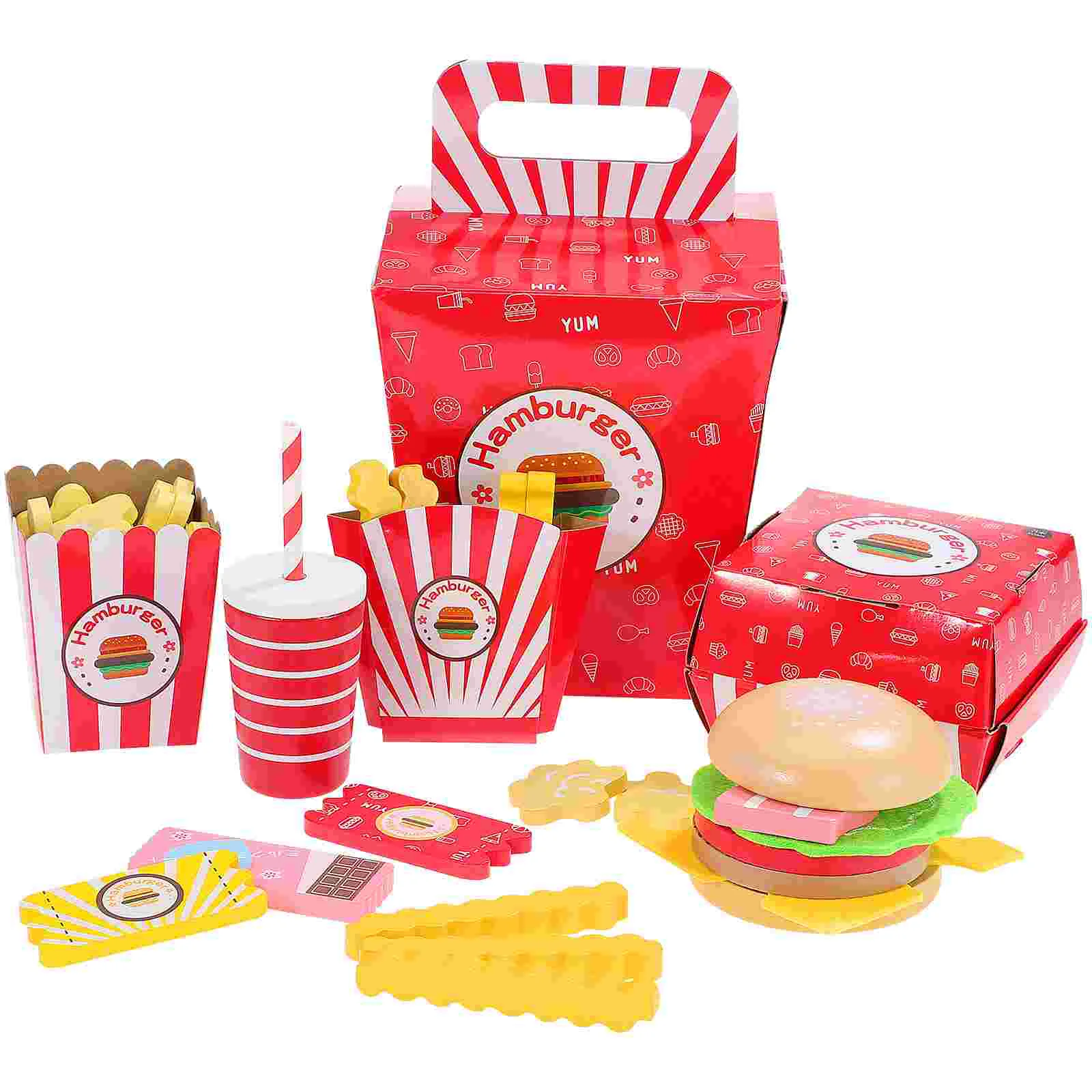 

Hamburger French Fries Combo Simulation Infant Toys Food for Kids Cosplay Playing House Wooden Child Cooking