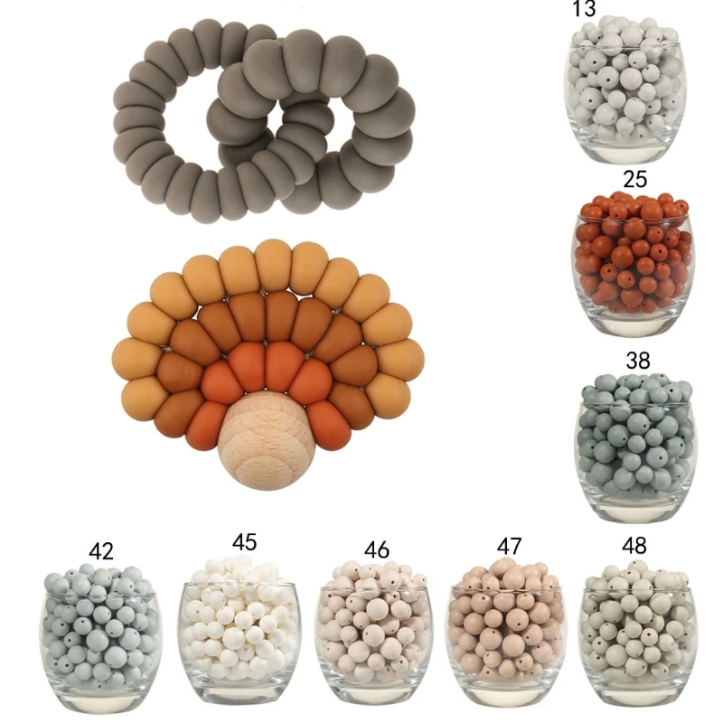 20pcs/set Silicone Beads Food Grade Silicone 15mm Nursing Silicone Teething Bead in Baby Teethers Necklace DIY Material