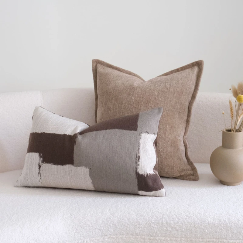 Coffee Colored Wabi Sabi Wind Pressure Side Pillow，Chenille Sofa Cushion，Pillowcase in Hotel Model Room