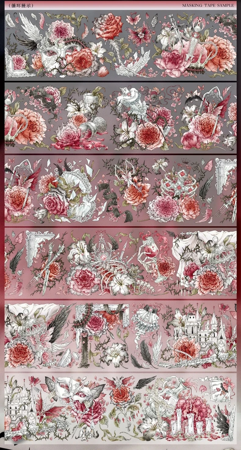 

Dark Style Skeleton Crown Rose Flower Shiny Washi PET Tape