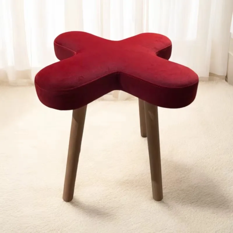 Minimalist clover design custom fabric wooden leg ottoman home living room children's sofa chair bedroom makeup chair