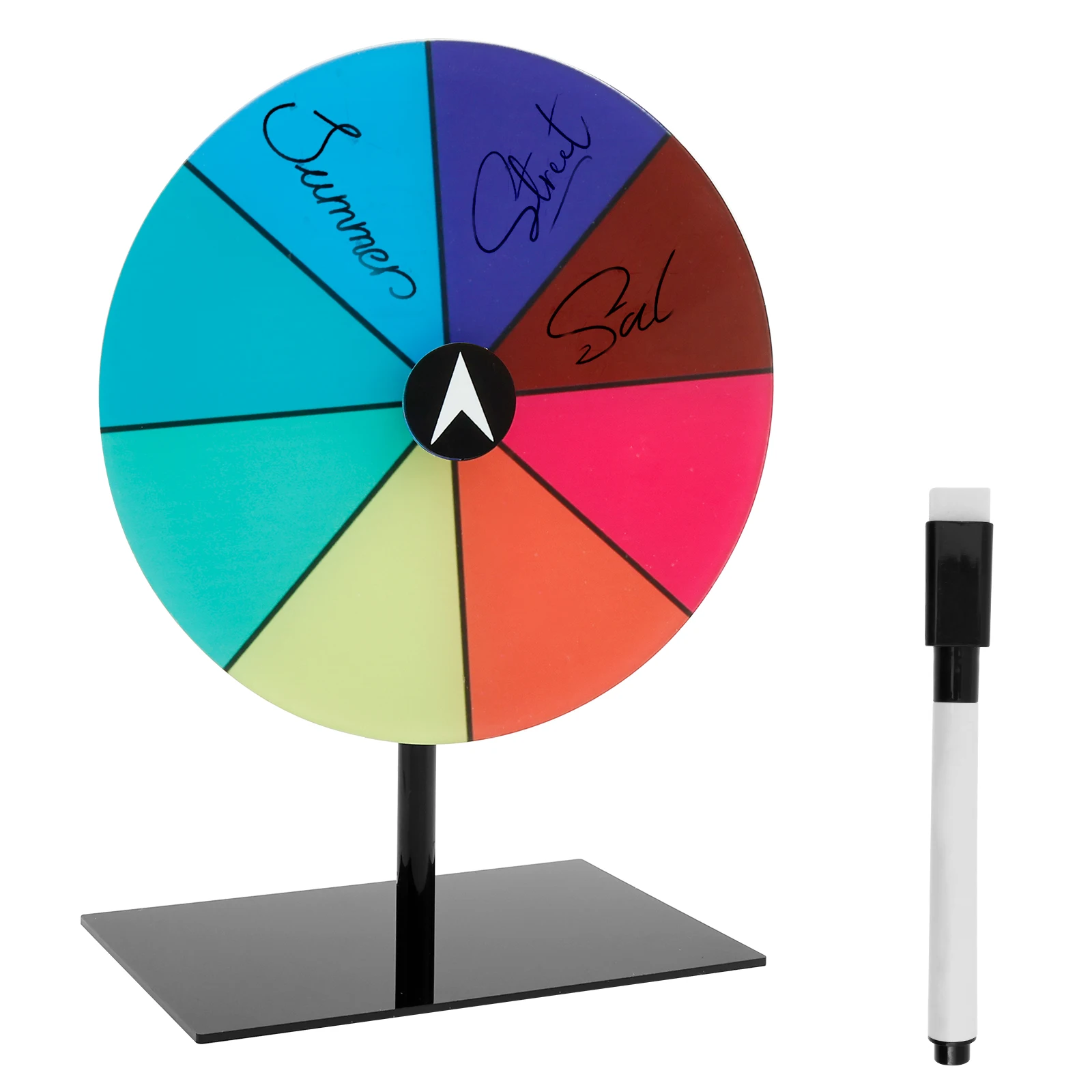 

1Pc Rotating Prize Wheel 8 Inch Dry Erase Tabletop Roulette Spinner 8 Slots Colorful Tabletop Roulette Wheel with Stand Editable
