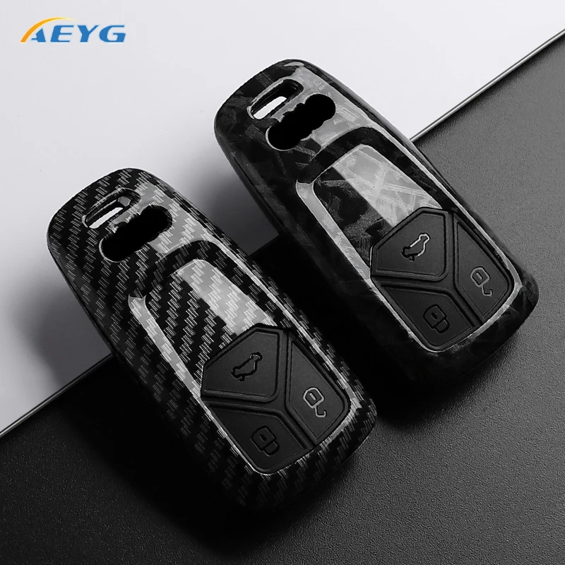 Carbon Fiber ABS Car Key Case Cover For Audi A4 A4L A5 Q5 Q7 TT TTS 8S B9 2016 2017 2018 Keychain Protection Accessories