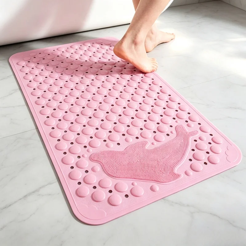 35×70cm PVC Non Slip Massage Bath Mat Dolphin Pattern Waterproof Shower Rug for Bathtub Bathroom