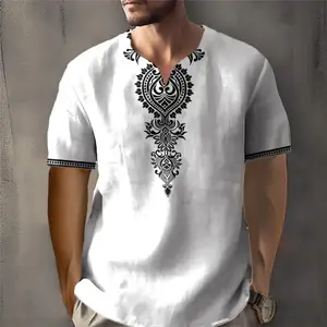 Loose T -shirt với những người đàn ông cổ điển cổ điển, áo thun ngắn, phong cách dân tộc, quần áo truyền thống châu Phi 6 Áo sơ mi nam bán hàng chính - №6