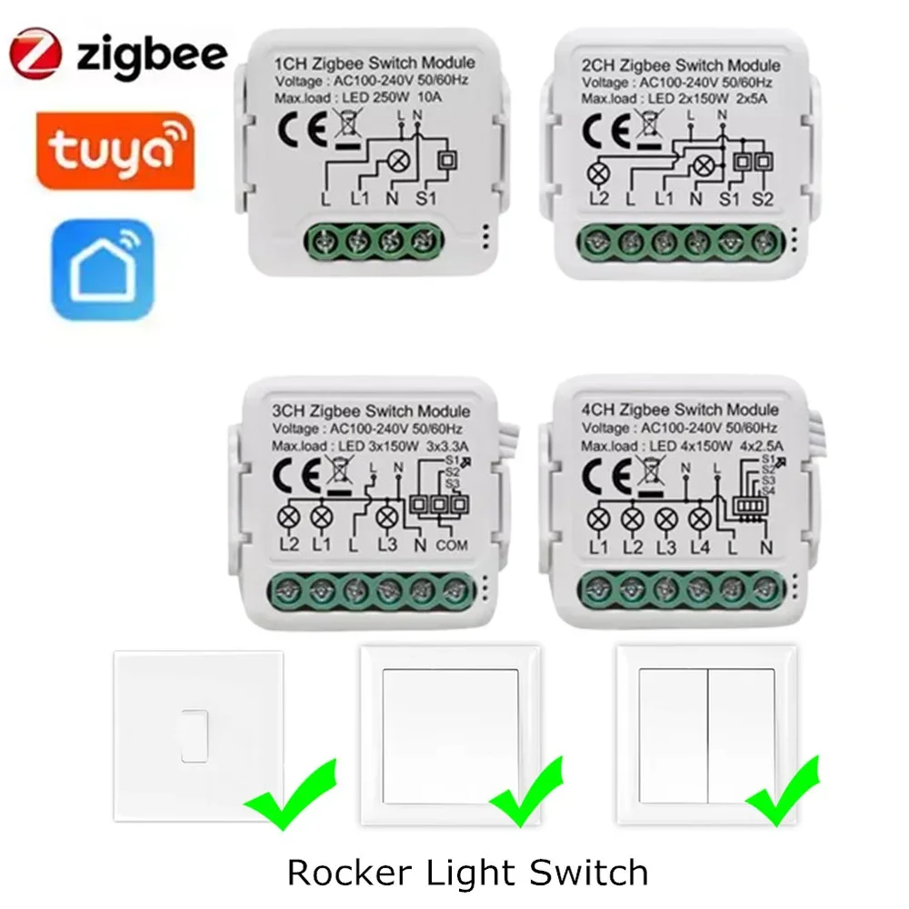 Tuya Zigbee Intelligent Switch Module 1/2/3/4-way Interrupter Used APP Voice Control Modified Parts Module Zero Fire Version