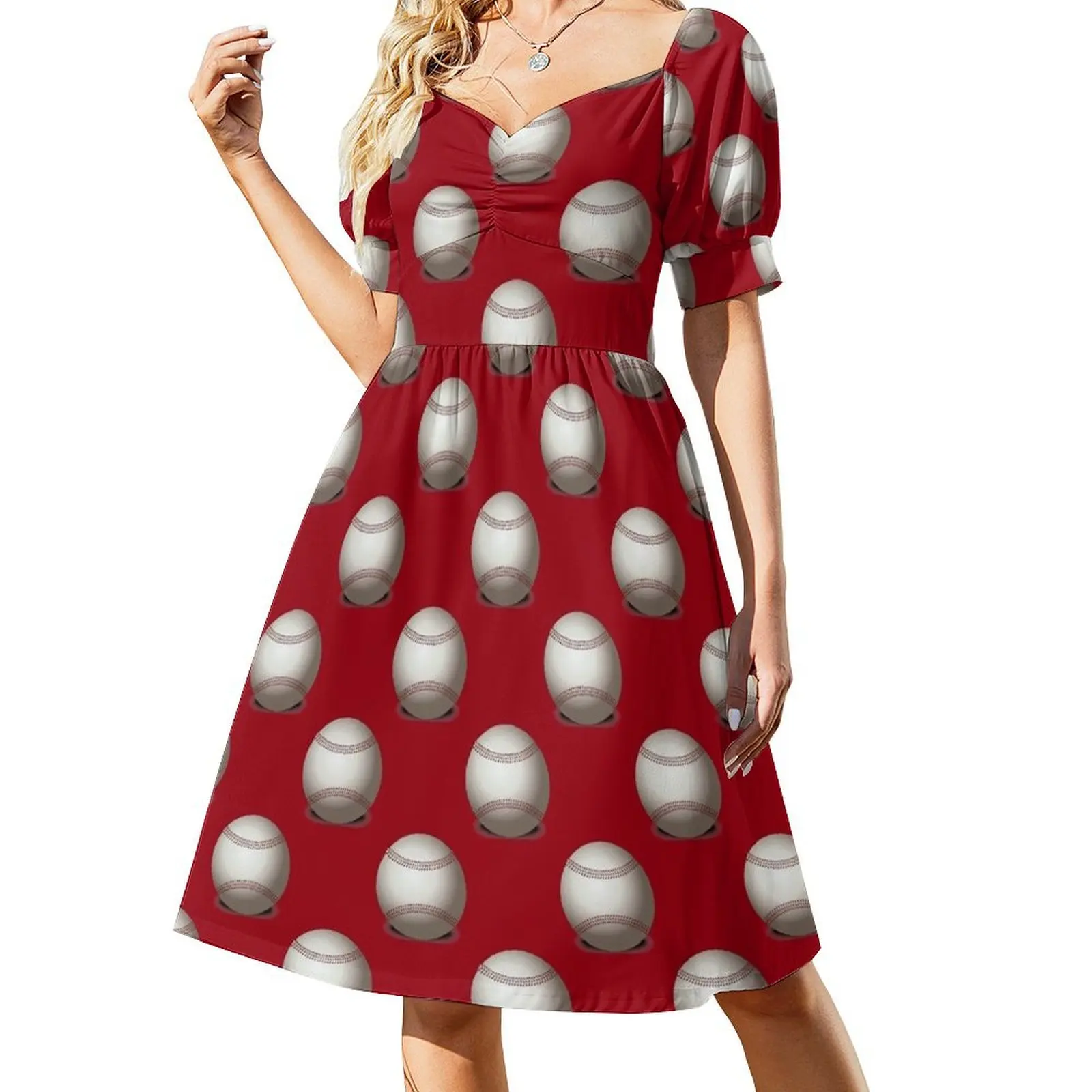 

Baseballs on Red Background Dress Dress vintage women dress long women