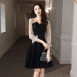 DongCMY Luxury Evening Cocktail Dresses Spring And Autumn New Banquet Hepburn Black Prom Dress For Women 2024