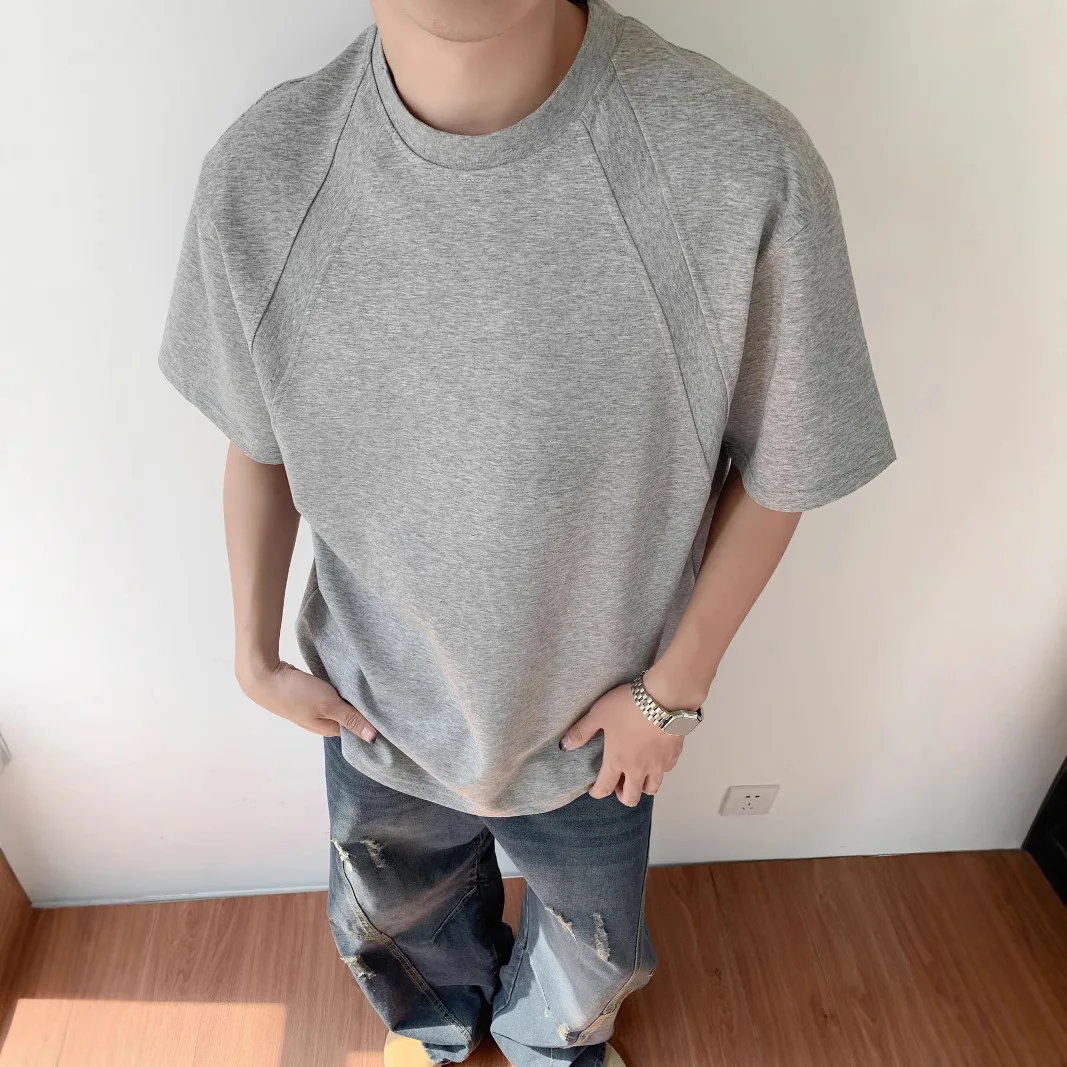 

Summer Men's Cotton Round Neck Short Sleeved American Casual Space Cotton Splicing T-shirt Tops Men Clothes
