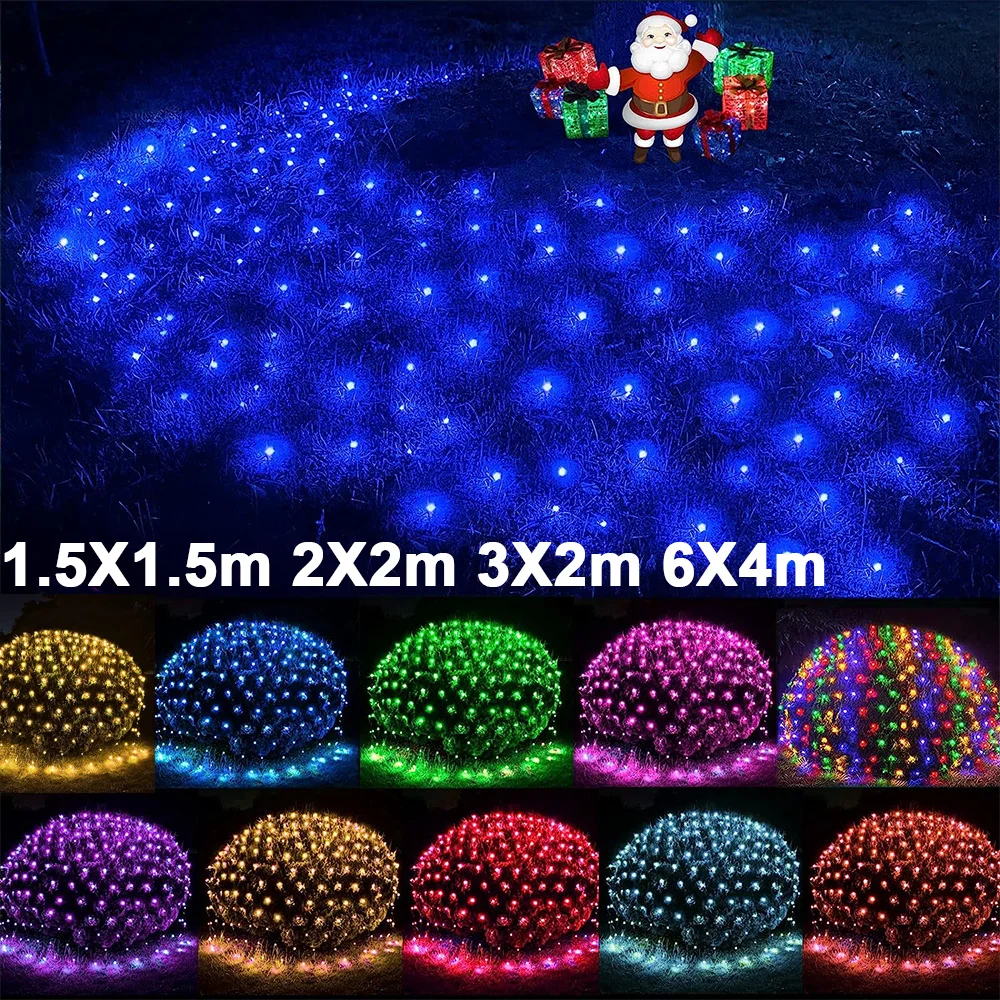 96-880 LED Christmas String Lights Outdoor Indoor Net Mesh Fairy Light Waterproof Garland Wedding Decor Xmas Party Lamp 220V