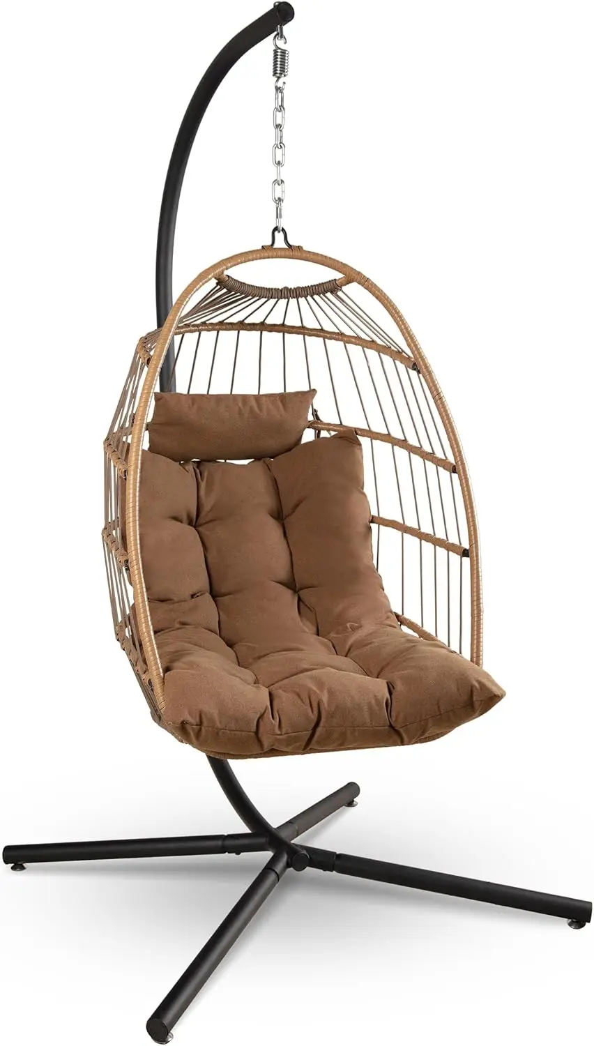 SereneLife Hanging Egg Chair with Stand - Up to 550 lbs of Capacity - Beautiful Swinging Basket Chair with Base Made from Wicker