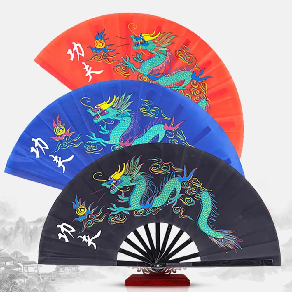 Folding Fan Elegant Chinese Dragon Tai Chi Fan Kung Fu Fan Metal Rivet Handheld Fans High Quality Performance Fans abanico