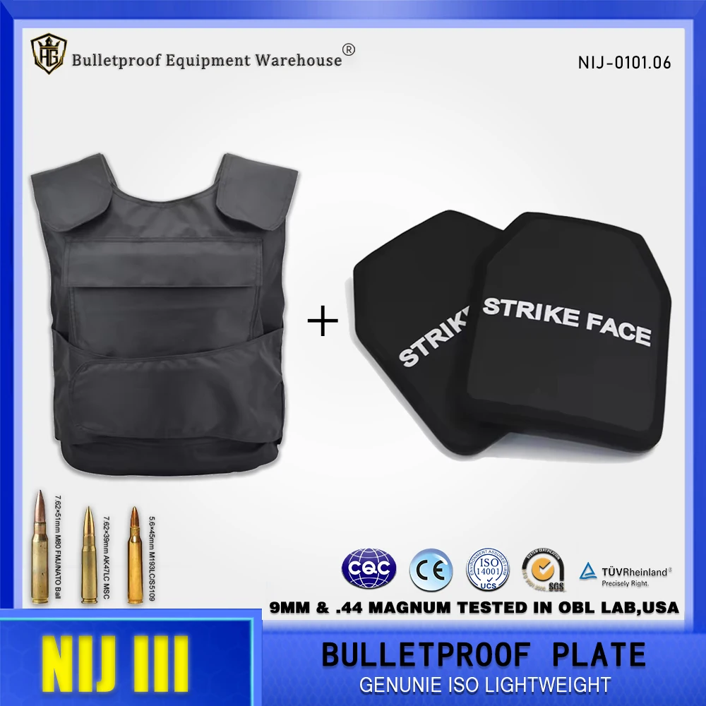กันกระสุนและกันแทง NIJ III PE ซิลิคอนคาร์ไบด์อลูมินาเซรามิกป้องกันความปลอดภัยแผ่นแข็งเสื้อกั๊กกันกระสุนแทรก