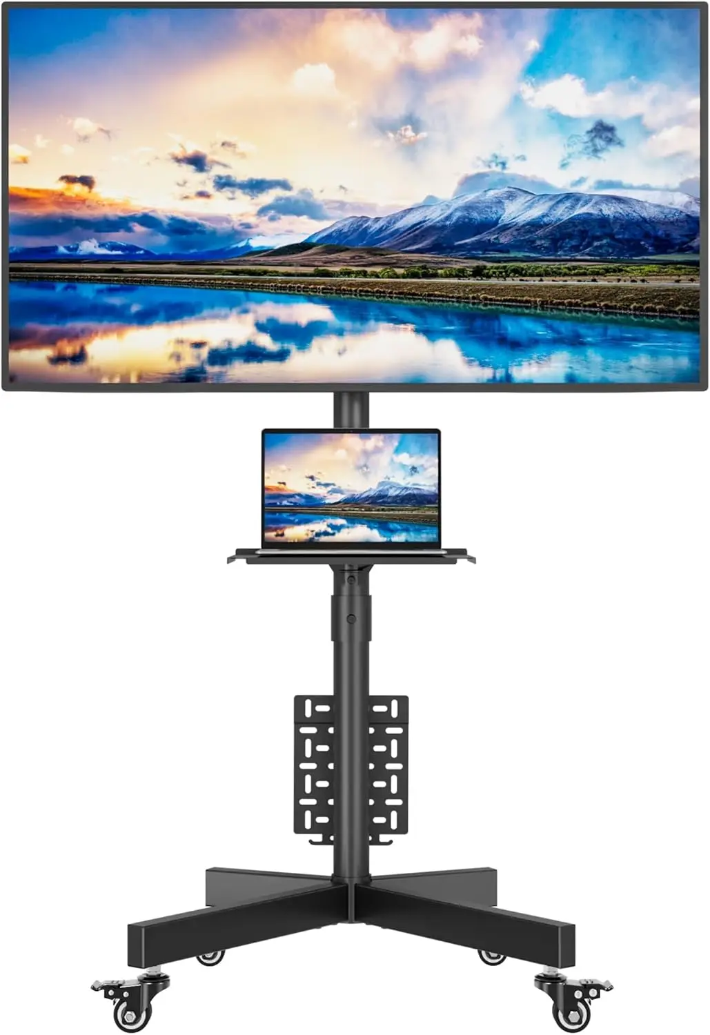 Rolling TV Stand for 32-65 Inch TVs, Height Adjustable Mobile TV Cart with Pegboard Storage & Metal Shelf, Holds 88 lbs, Max