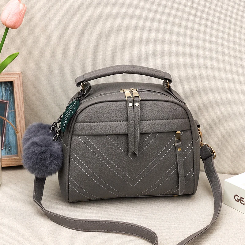 Fashion Crossbody Small Bags For Women High Quality PU Leather Shoulder Bag Fur Ball Decor Handbag Purse Messenger Pouch