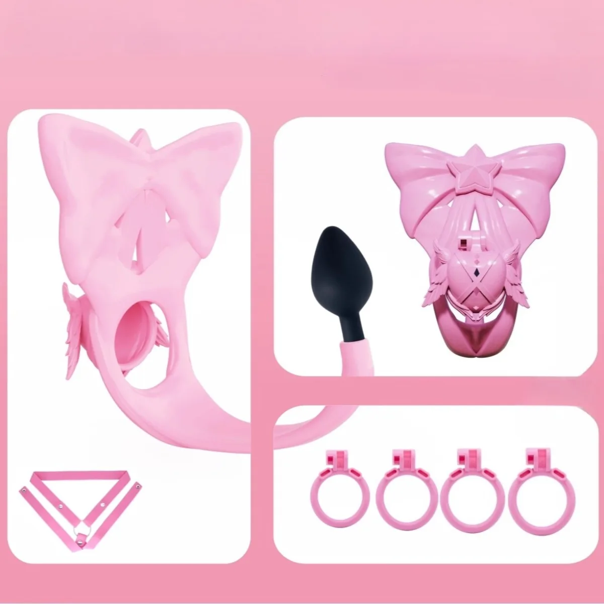 Male Chastity Cage with Anal Plug Penis CB Lock 4 Rings Cock Cage Urethral Chastity Devices Abstinence Erotic Sex Toys for Men
