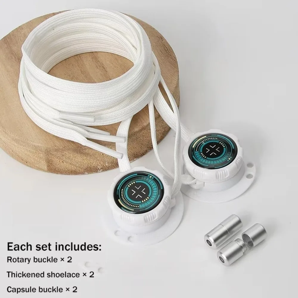 1pair Hands-Free No-Tie Laces Wide Flat Rotating Buttons Rotating Buttons Laces Quick-Adjust No-Tie Quick-Adjust Laces
