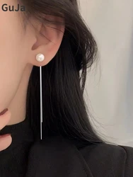 Trendy Jewelry 925 Silver Needle Simulated Pearl With Long Chain Dangle Earrings For Girl Party Wedding Gift Ear Accessories