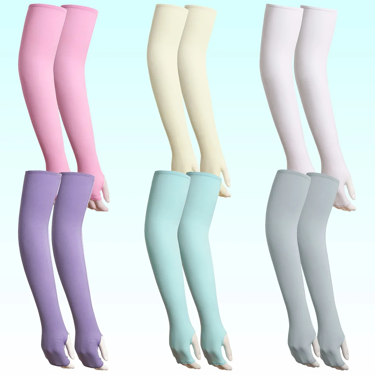 5 pares de fundas de seda de hielo extendidas de color puro |     Conjunto de protección de brazo sin dedos unisex |     Mangas de hielo rectas finas multifuncionales adecuadas para ciclismo y correr al aire libre