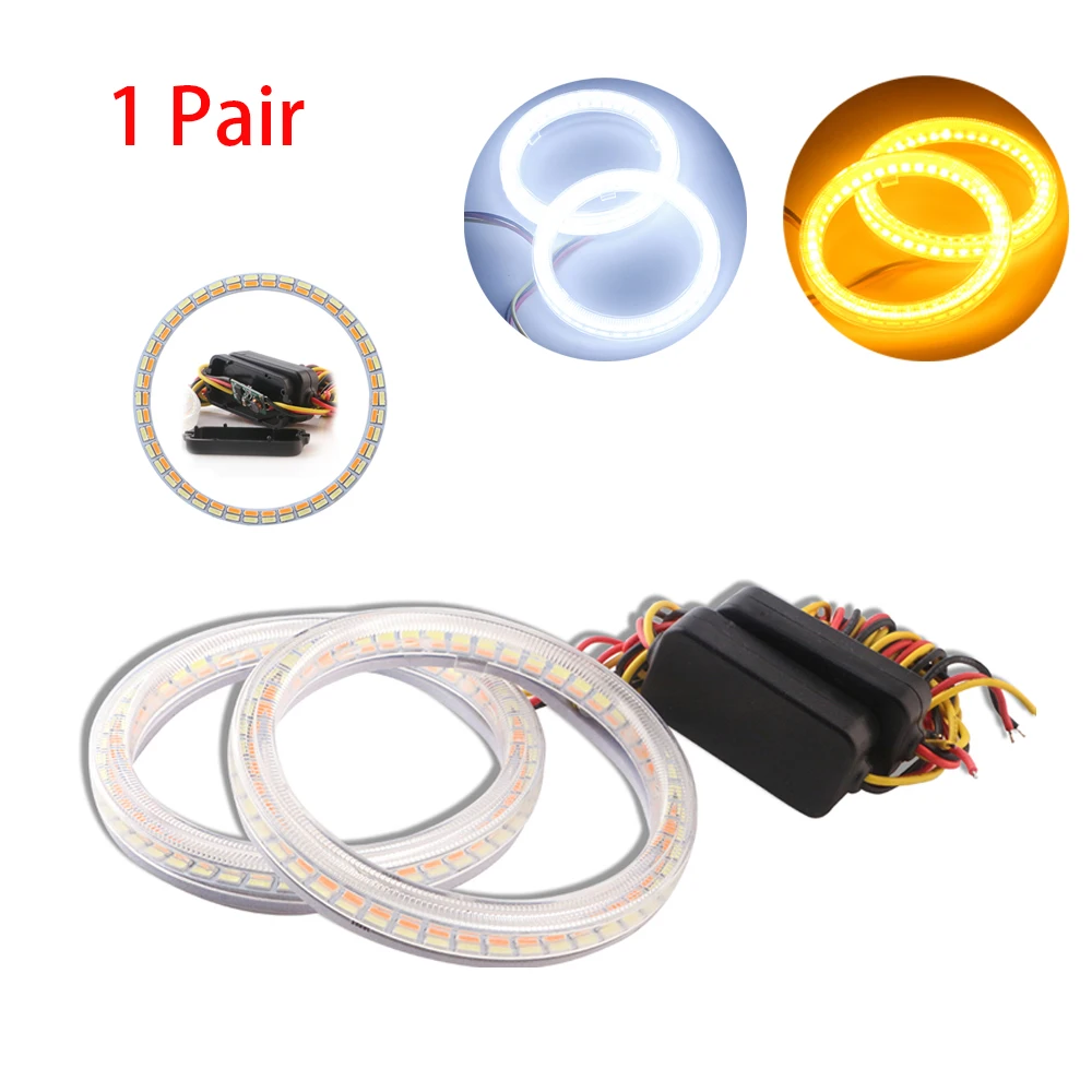 

1Pair LED Angel Eyes Car Halo Rings Headlight 12V White and Yellow 70mm 80mm 90mm 100mm 110mm 120mm 4014 Chip with Plastic Cover