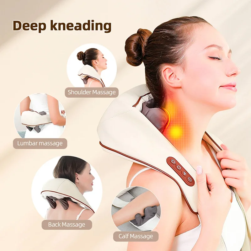 Hot Compress Kneading Shiatsu Massage Shawl Neck Chiropractic Massager for Shoulder Relax Trapezius Massager