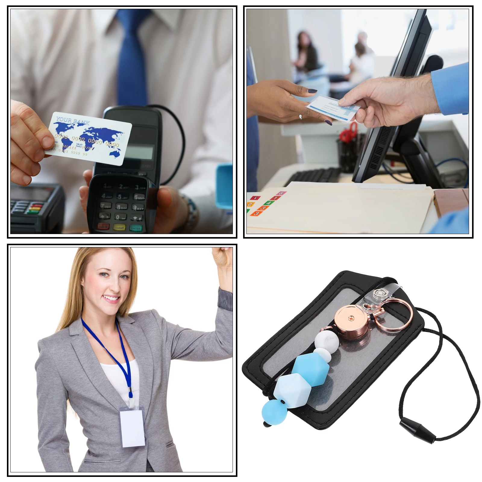 

ID Card Holder Portable Lanyard Bags Cover Name Tag with Pu Protector Exhibition