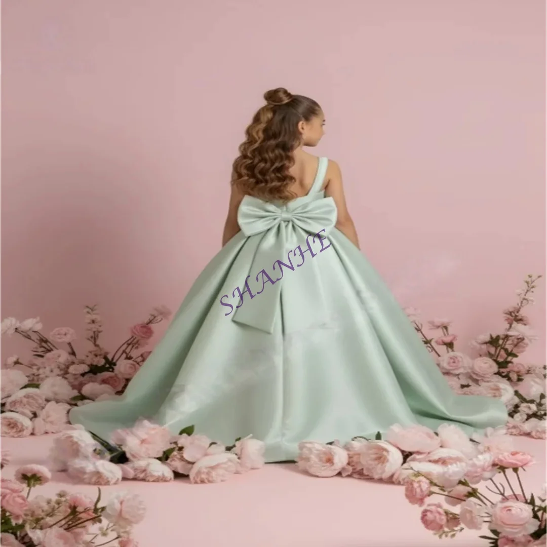 

Новое атласное платье цвета шалфей для девочек на свадьбу, без рукавов, с бантом, длинное, для выпускного вечера, конкурса красоты, причастия, на заказ