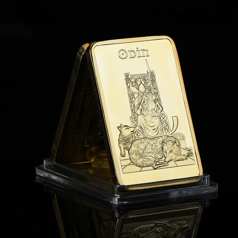 5pcs Norse Mythology Replica Gold Bars Odin & Yggdrasil Life Tree Collectible Coin Vintage Viking Souvenir Gifts for Families