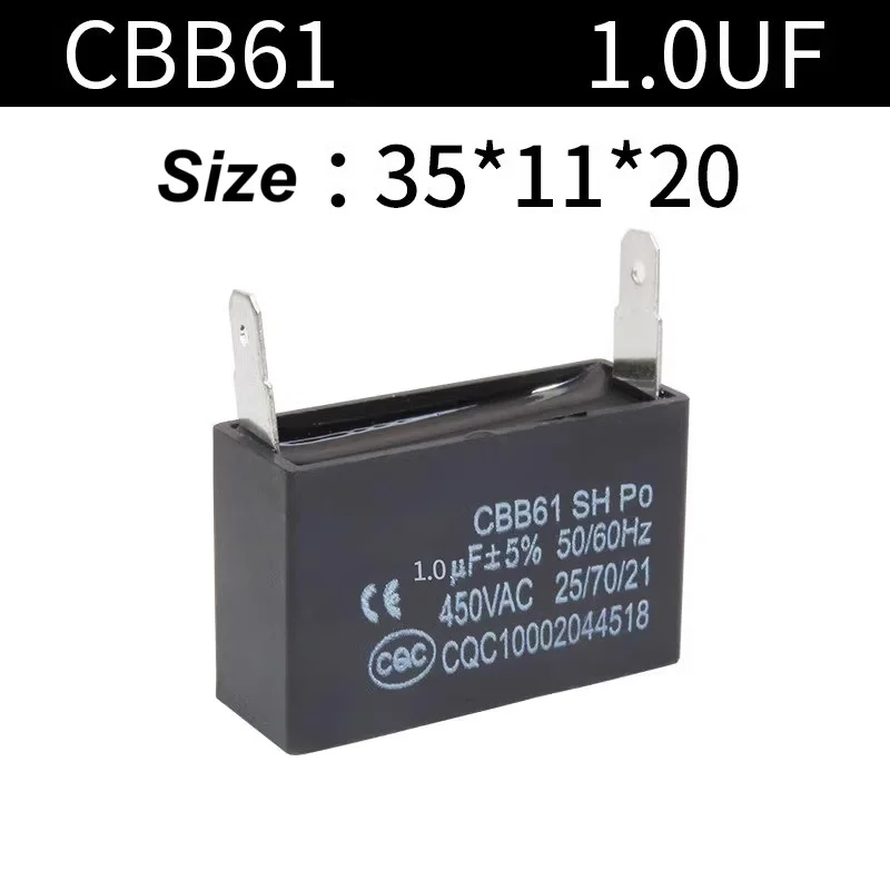 CBB61 Fan Airconditioning Startcondensator 450V1UF 1.2UF 1.5UF 2UF 2.5UF 3UF 3.5UF 4UF 4.5UF 5UF 6UF 8UF 10UF12UF Plug-in Pin
