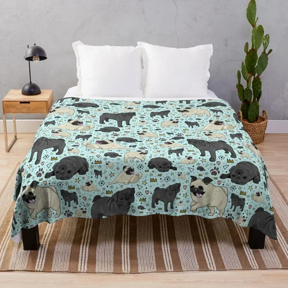 

Pugs in Blue Throw Blanket Shaggy Furry Soft Blanket for Bedroom Living Room