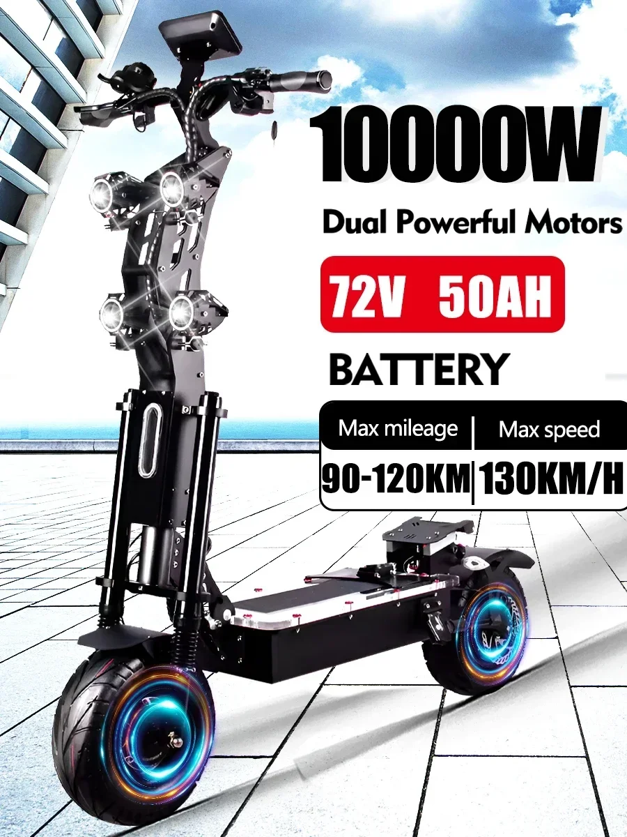 2024 new 10000W 72v 50ah electric scooter 14-inch tires maximum speed 130km/h cruising range 120km LCD screen foldable scooter