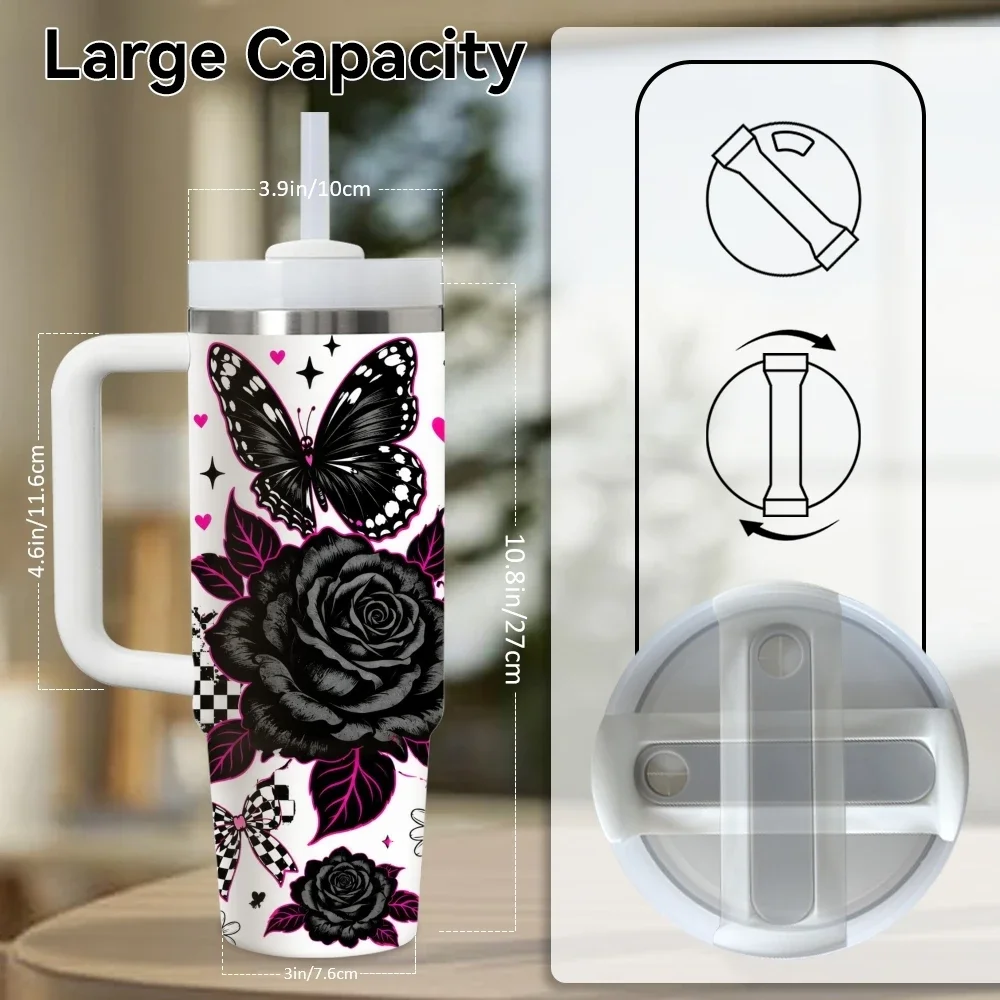 Main Character Energy Vacuum Flasks 40oz Stainless Steel Insulated Tumbler with Handle Straw Lid Leakproof Travel Mugorders for other colors will be shipped randomly in black or white