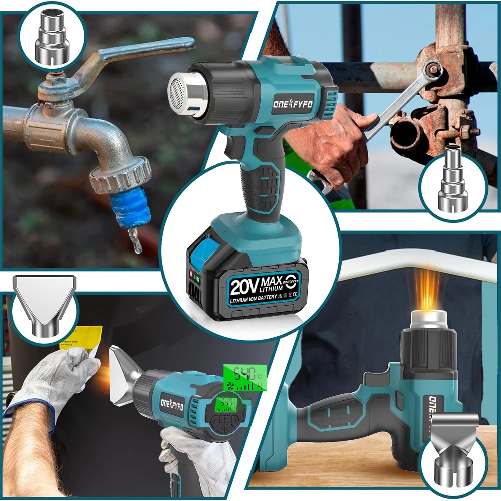 3 개의 노즐로 조절 가능한 무선 핸드 헬드 핫 에어 건 온도 Makita 18V 리튬 배터리 전동 공구 용 전기 히트 건