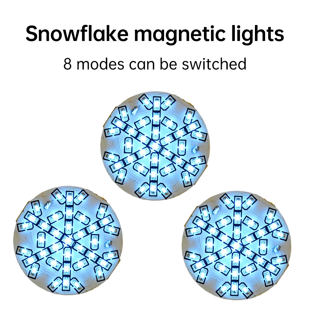8 Modes Simulated Snowflake Lamp 26mm Round Intelligent Energy-saving Mini Decoration Light Magnetic Control Wireless LED Light