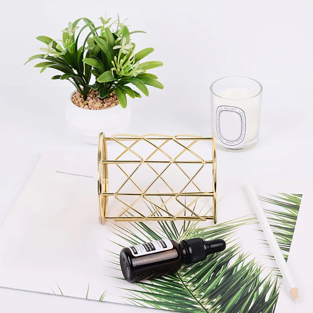 

Gold Plated Iron Pen Holder Desk Organizer Pencil Container Makeup Brush Stand Rust Proof Elegant Design Desktop Accessories Pen