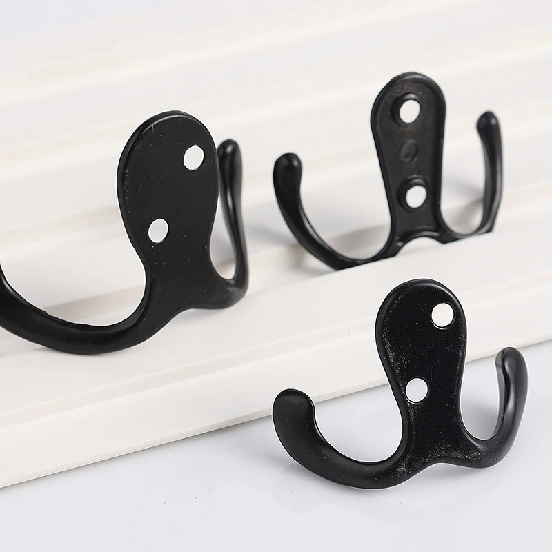 5 Pcs Coat Hooks 2 Hole Wall-mounted 2-Pronged Clothes Hook Towel Hook Coat Hanger for Robes Coats Hats Keys Towels Black