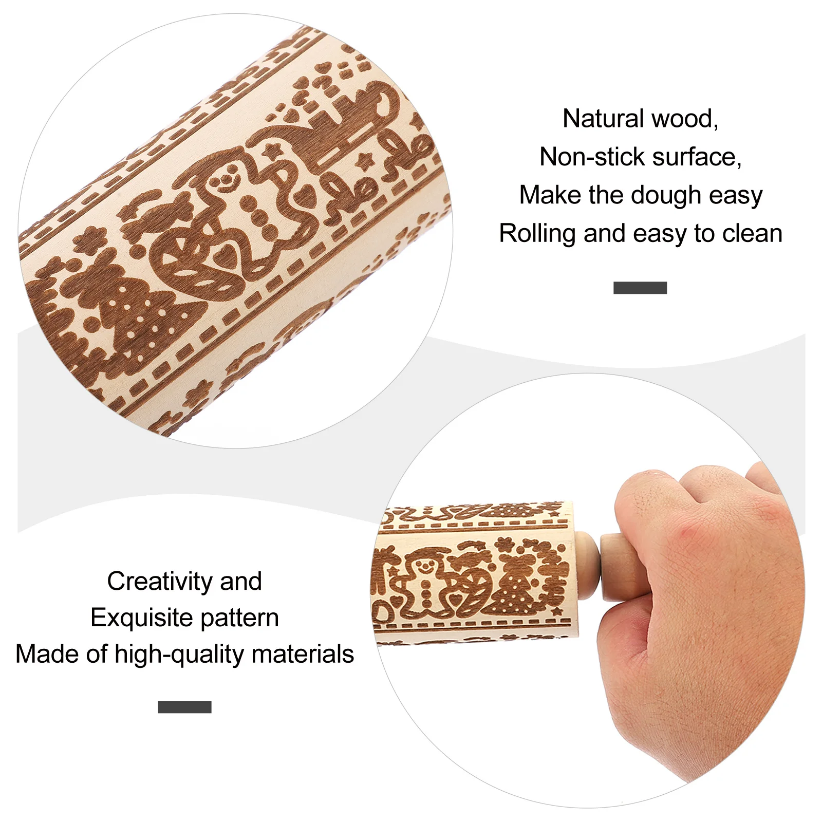 

1Pcs Christmas Pattern Wooden Rolling Pin Eco Friendly Dough Roller Baking Tool for Home Kitchen and Restaurant