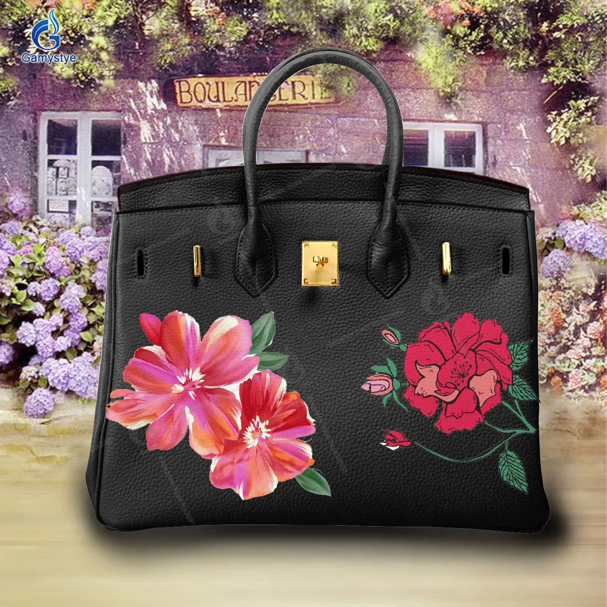 Printed Customize Art Three blooming flowers Bags Ladies purses and handbags Messenger Clutch Totes Real Cowskin Leather Fashion