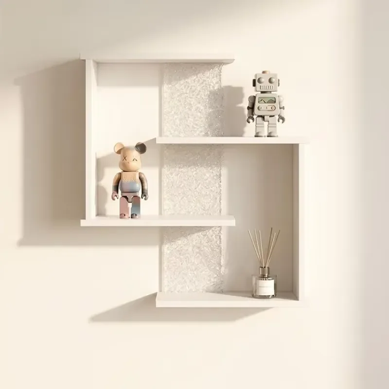 Geometric Paulownia wood wall-mounted floating rack Three-layer simple storage rack for bathroom/living room books and home