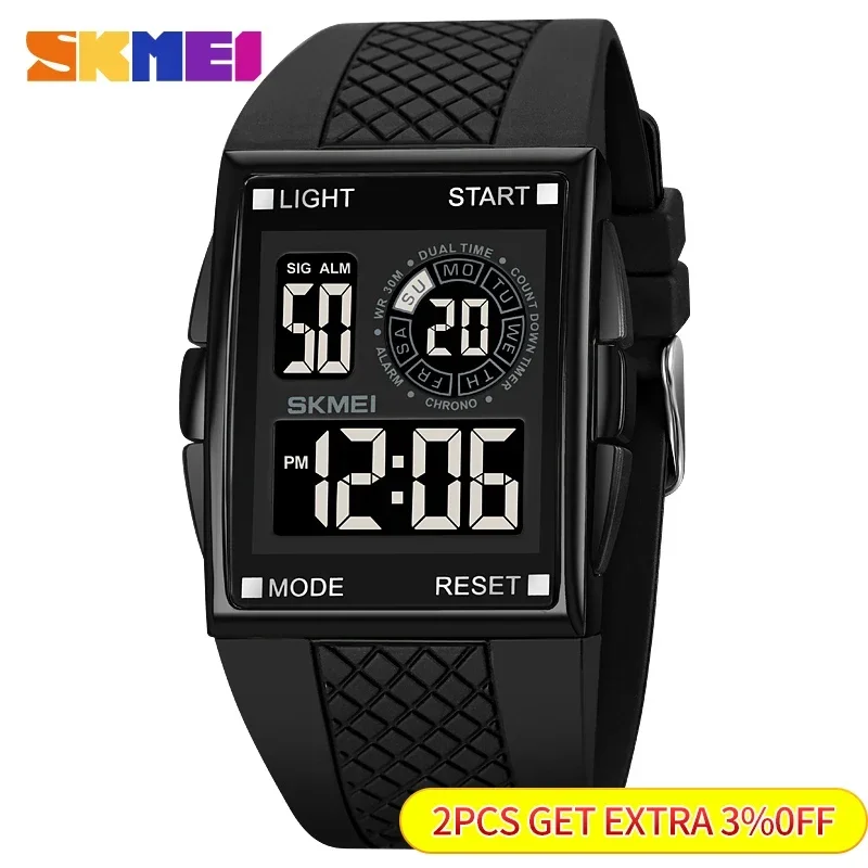 Skmei Mens Military 3Bar Waterproof Countdown LED Light Electronic Wristwatches Reloj Hombre Japan Digital Movement Watch 1967