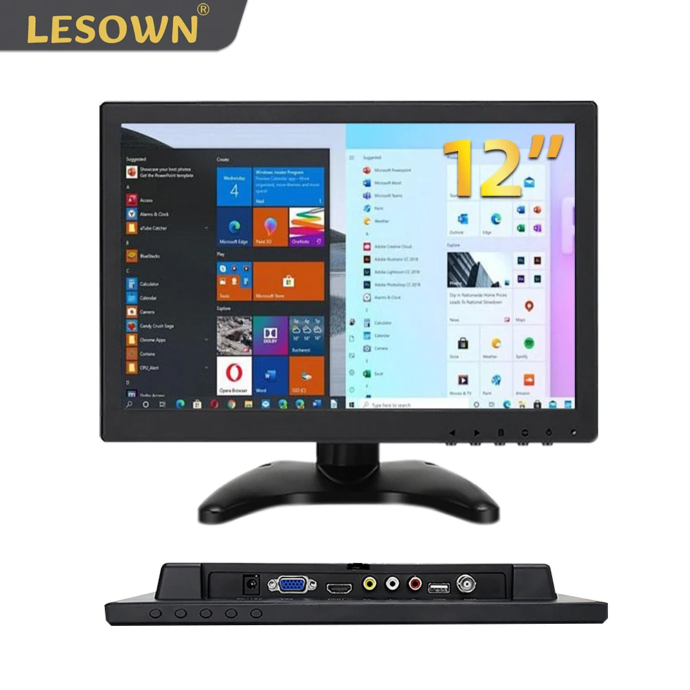 

LESOWN 12 inch VGA HDMI Security Monitor 1280x800 HD IPS Screen AV BNC USB Interface Display for CCTV Home Office Surveillance