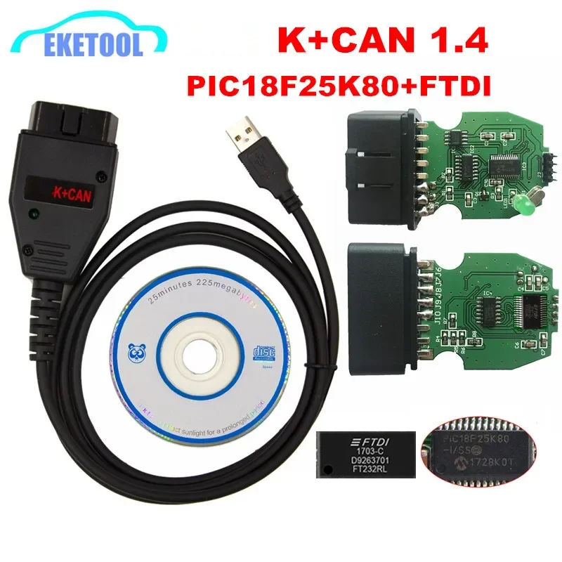 For VAG K+CAN Commander 1.4 Green PCB PIC18F25K80 FTDI FT232RL Chip For AUDI/VW/Skoda/Seat For VAG K+CAN 1.4 K-Line Commander