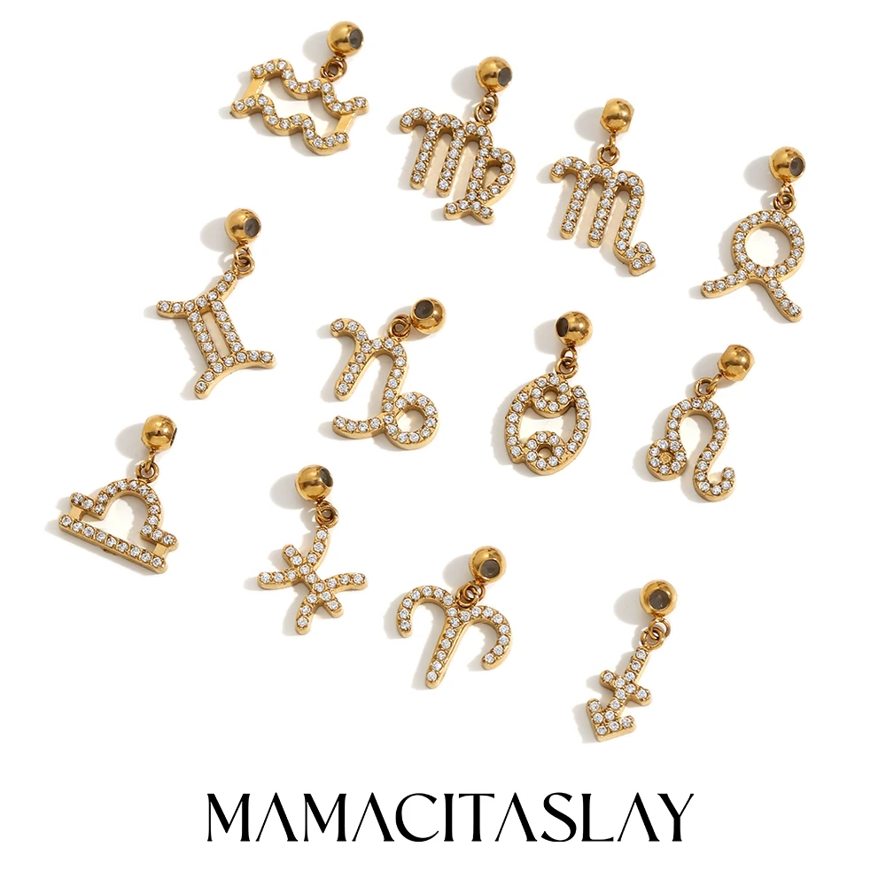 MamacitaSlay Classic Sparking Zodiac charms diy charms for jewelry making Necklace bracelet charms stainless steel charms