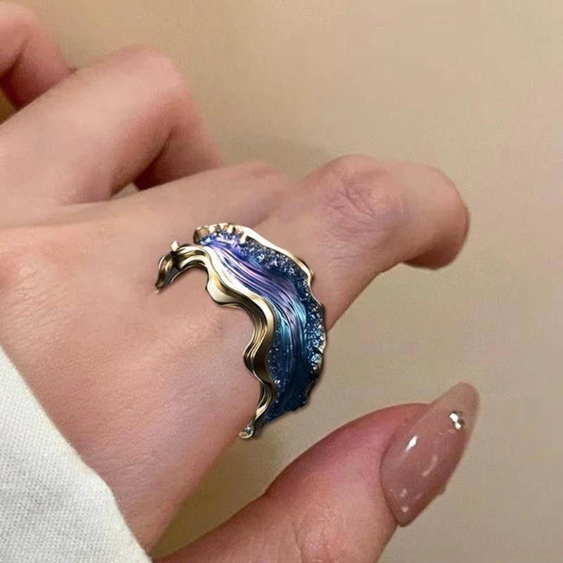 Ocean Wave Rings Friendship Rings Women Fashion Accessory Finger Jewelry Sea Ring Resin Alloy Rings for Various Occasion