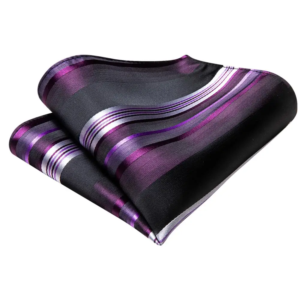 Purple Black Striped Silk Wedding Tie For Men Handky Cufflink Necktie Fashion Business Party Dropshiping Hi-Tie Designer